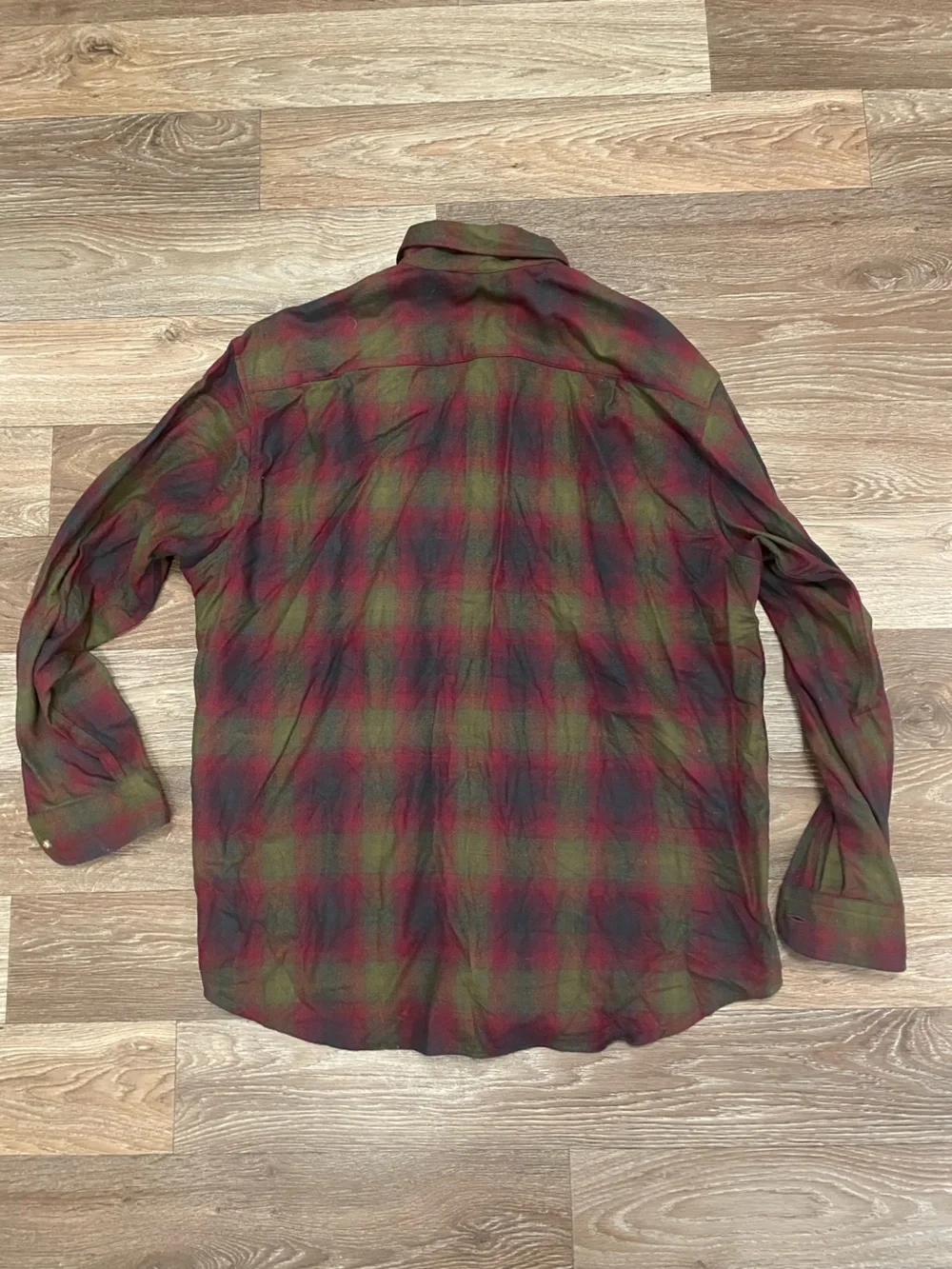 Pendleton Mens Plaid Button-Up Shirt in Olive Green & Burgundy Wool XL